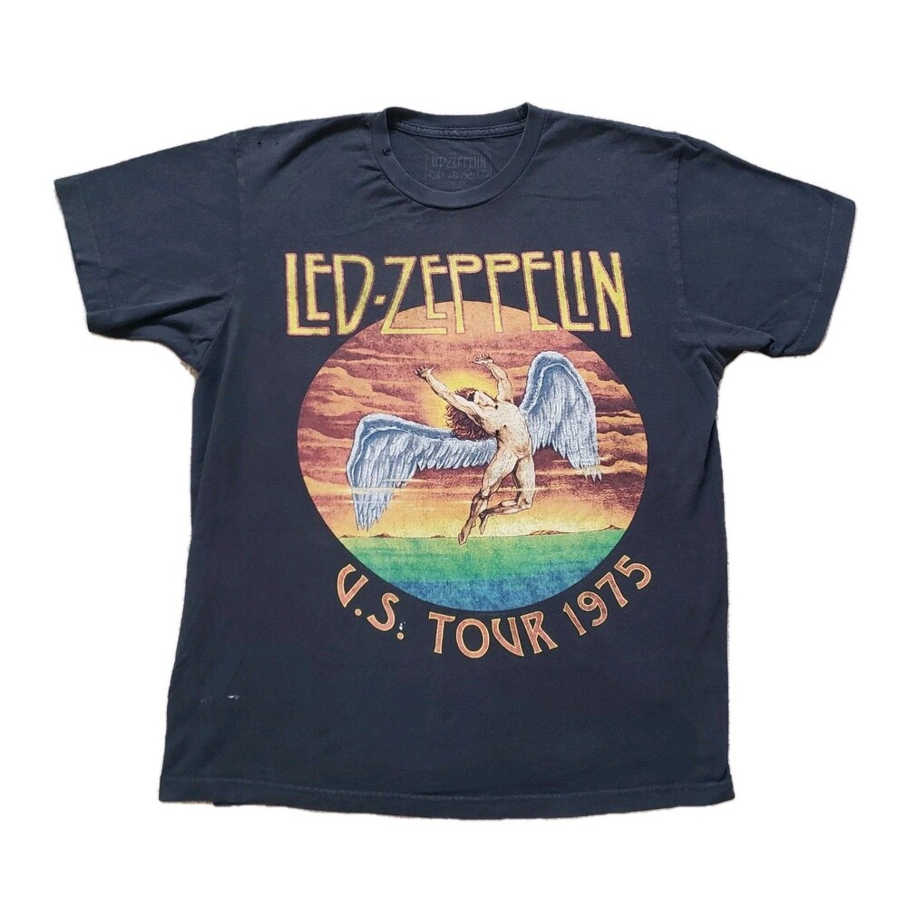 2018 Led Zeppelin US Tour 1975 Size Large Mens Distressed Black Angel T-Shirt